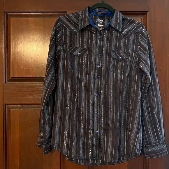 Rock by Wrangler Silver and Blue Jeweled Button Down - Picture 1 of 4
